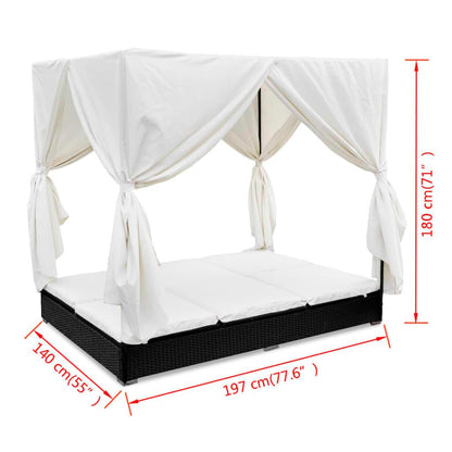 Outdoor-Loungebett mit Vorhang Poly Rattan Schwarz - Pazzar.ch
