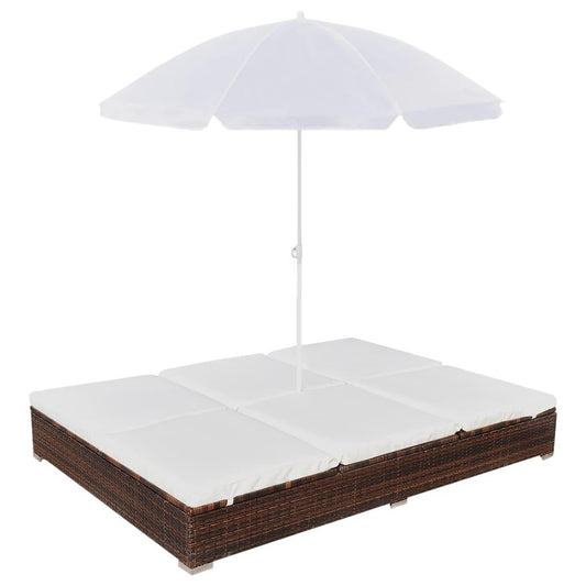Outdoor-Loungebett mit Sonnenschirm Poly Rattan Braun - Pazzar.ch