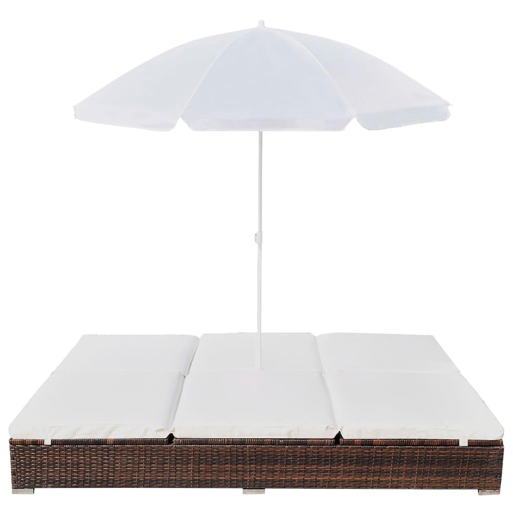 Outdoor-Loungebett mit Sonnenschirm Poly Rattan Braun