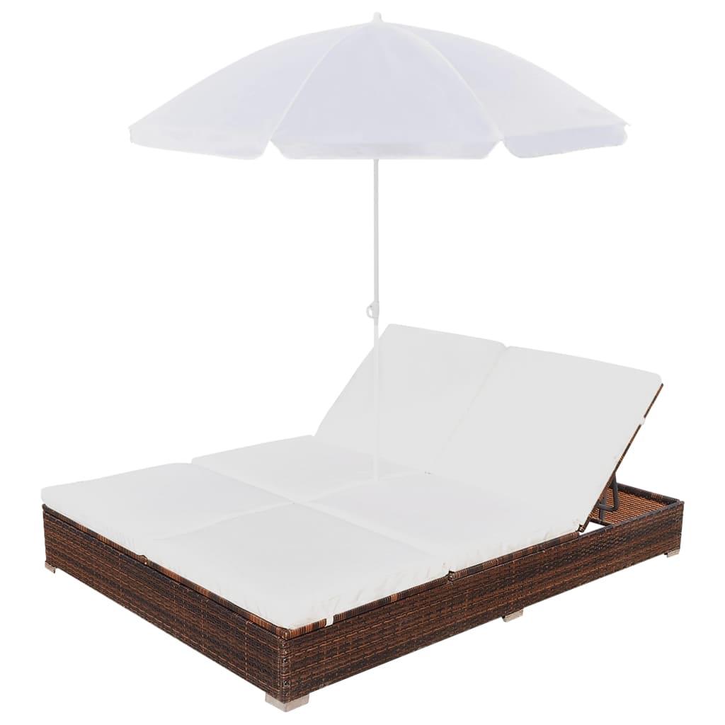 Outdoor-Loungebett mit Sonnenschirm Poly Rattan Braun - Pazzar.ch