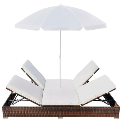 Outdoor-Loungebett mit Sonnenschirm Poly Rattan Braun - Pazzar.ch
