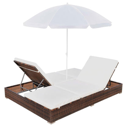 Outdoor-Loungebett mit Sonnenschirm Poly Rattan Braun - Pazzar.ch