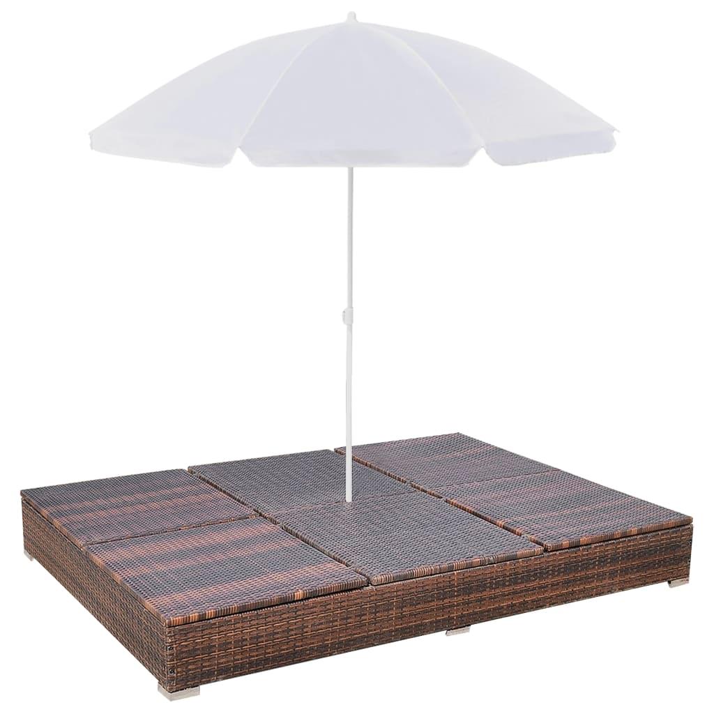 Outdoor-Loungebett mit Sonnenschirm Poly Rattan Braun - Pazzar.ch