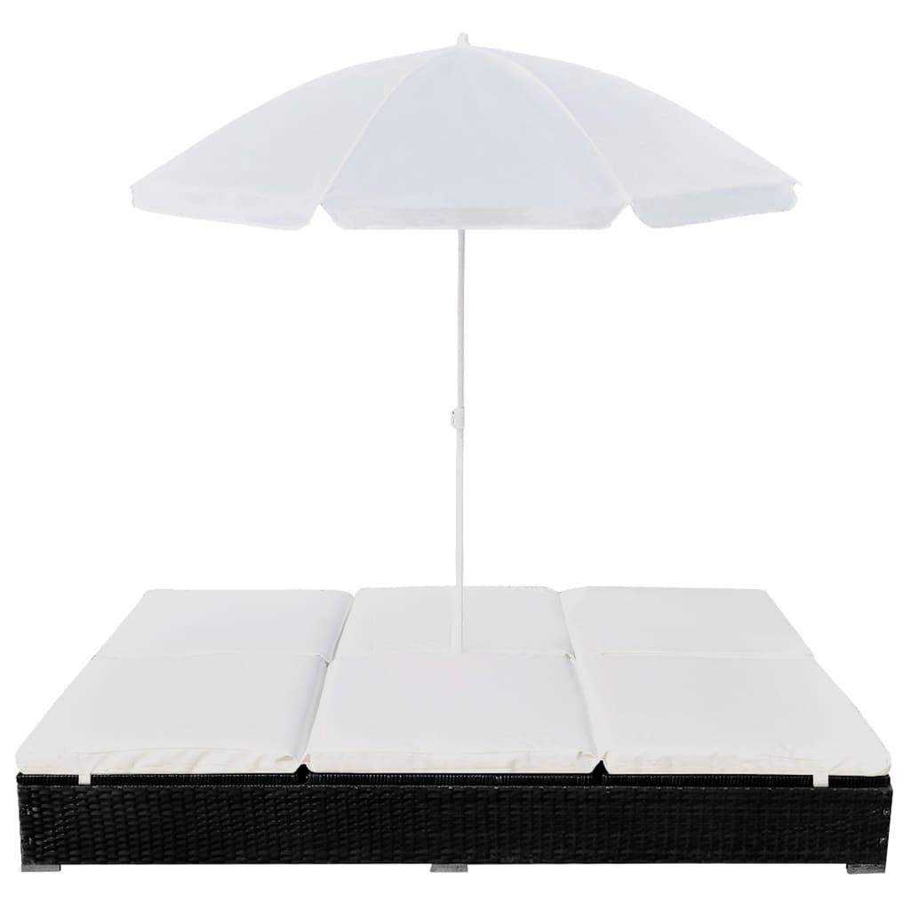 Outdoor-Loungebett mit Sonnenschirm Poly Rattan Schwarz - Pazzar.ch