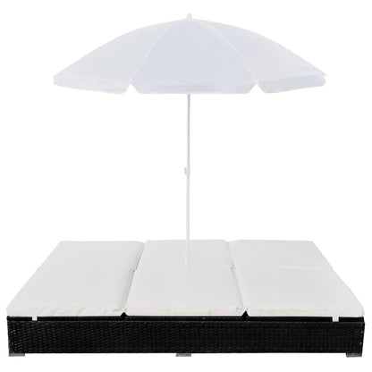 Outdoor-Loungebett mit Sonnenschirm Poly Rattan Schwarz - Pazzar.ch