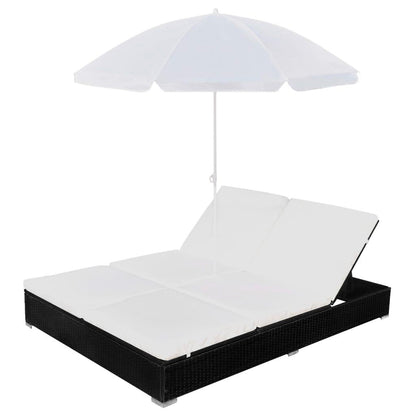 Outdoor-Loungebett mit Sonnenschirm Poly Rattan Schwarz - Pazzar.ch