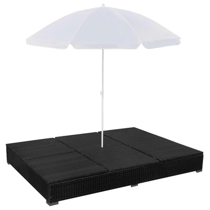 Outdoor-Loungebett mit Sonnenschirm Poly Rattan Schwarz - Pazzar.ch