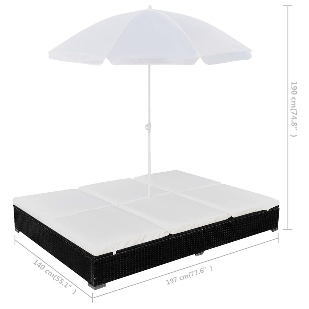 Outdoor-Loungebett mit Sonnenschirm Poly Rattan Schwarz - Pazzar.ch
