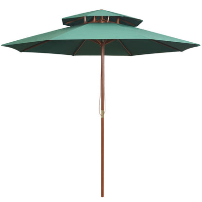 Doppeldeck Sonnenschirm 270×270 cm Holzstange Grün - Pazzar.ch