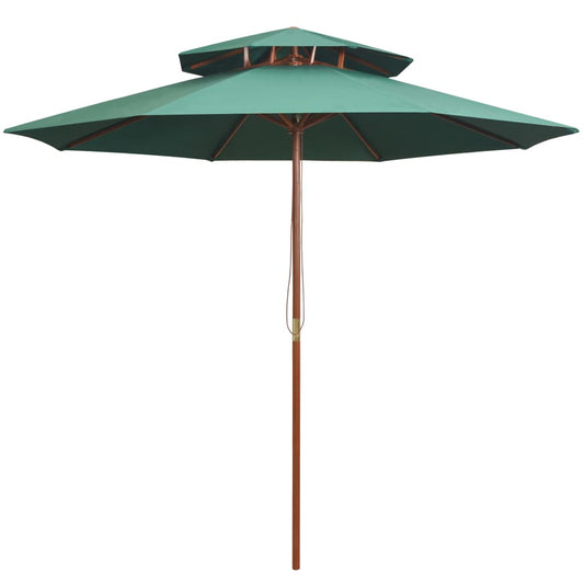 Doppeldeck Sonnenschirm 270×270 cm Holzstange Grün - Pazzar.ch