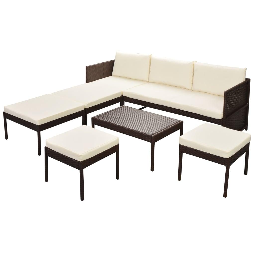 6-tlg. Garten-Lounge-Set mit Auflagen Poly Rattan Braun - Pazzar.ch