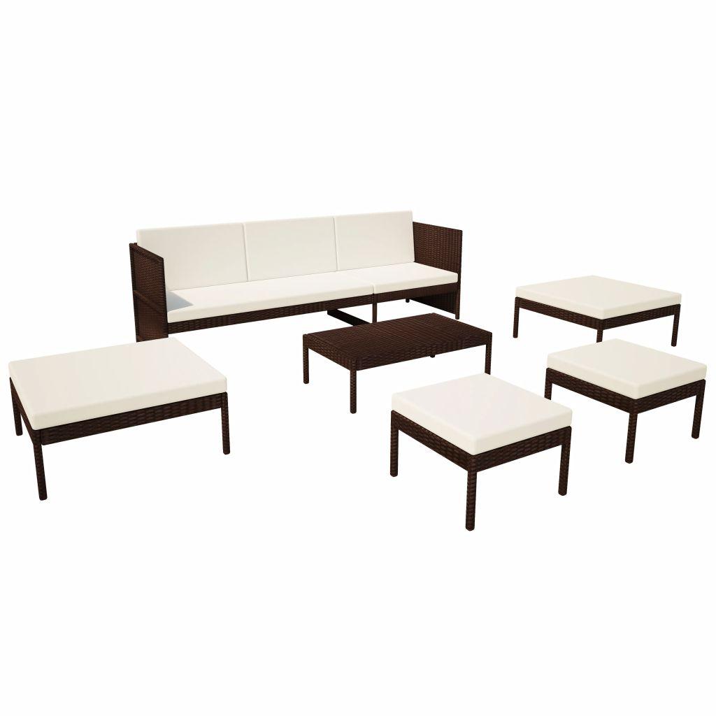 6-tlg. Garten-Lounge-Set mit Auflagen Poly Rattan Braun - Pazzar.ch