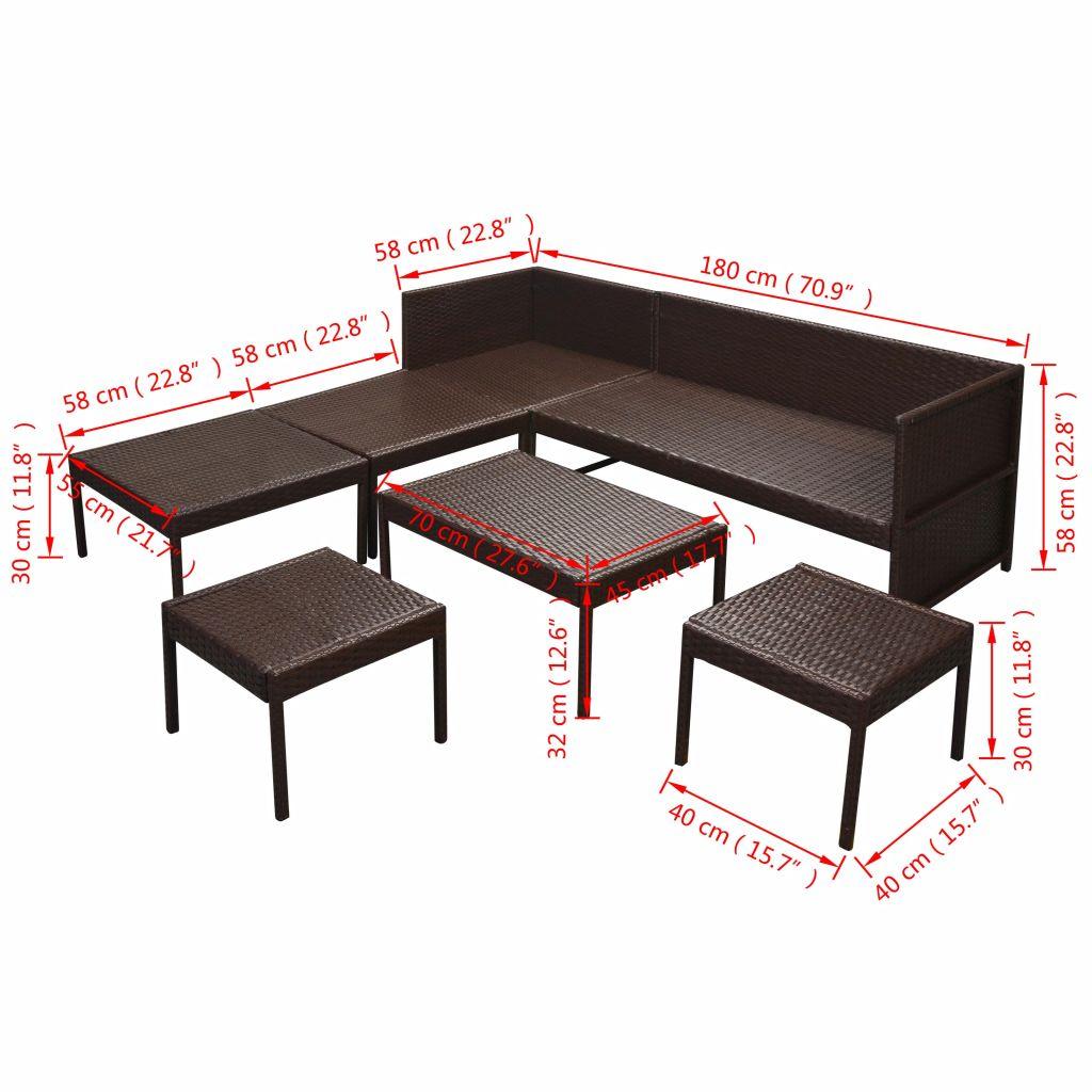 6-tlg. Garten-Lounge-Set mit Auflagen Poly Rattan Braun - Pazzar.ch