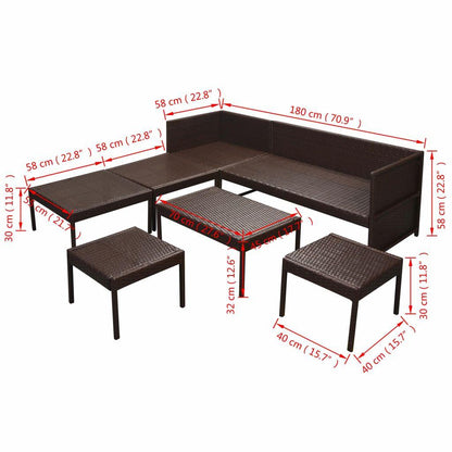6-tlg. Garten-Lounge-Set mit Auflagen Poly Rattan Braun - Pazzar.ch