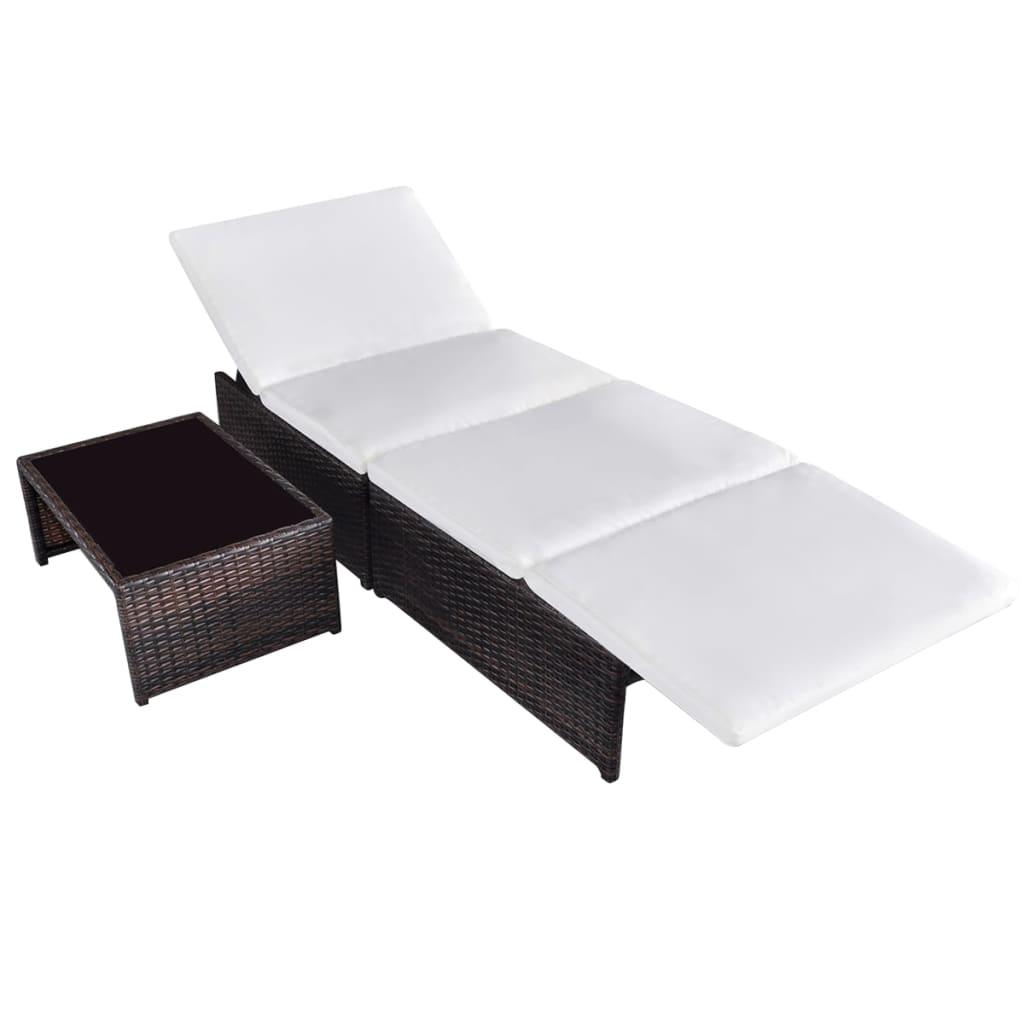 Sonnenliegen 2 Stk. mit Tisch Poly Rattan Braun - Pazzar.ch