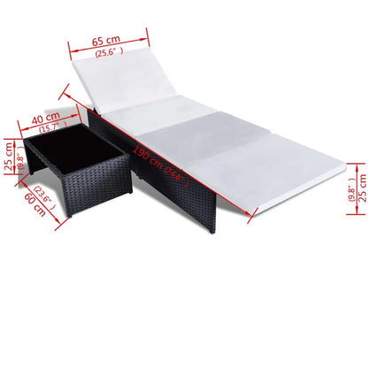 Sonnenliegen 2 Stk. mit Tisch Poly Rattan Schwarz - Pazzar.ch