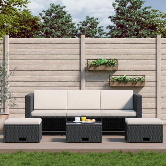4-tlg. Garten-Lounge-Set mit Auflagen Poly Rattan Schwarz - Pazzar.ch