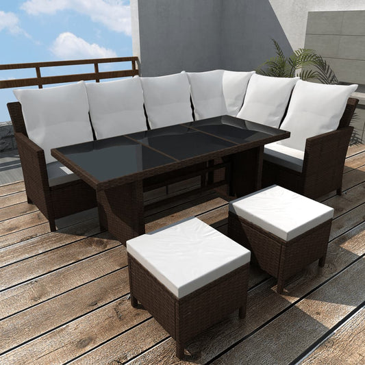 4-tlg. Garten-Lounge-Set mit Auflagen Poly Rattan Braun - Pazzar.ch