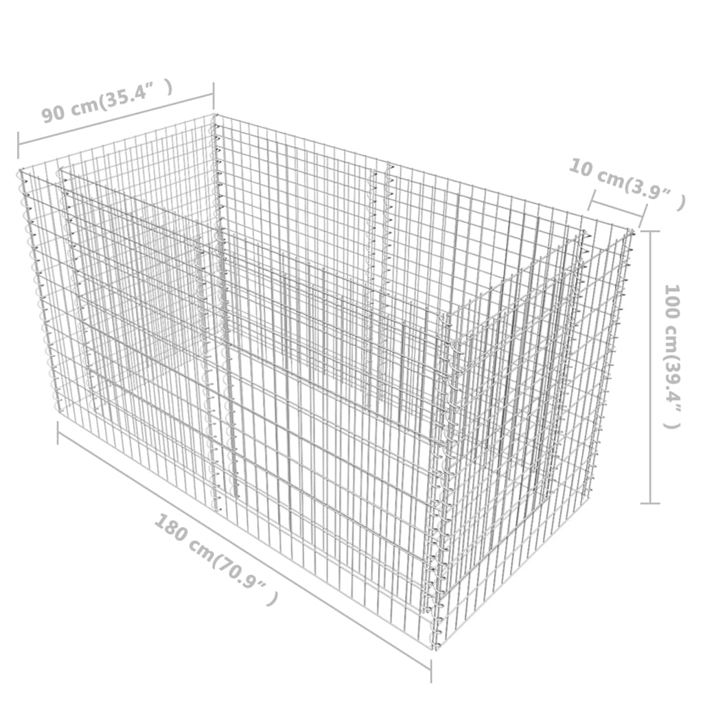 Gabionen-Hochbeet Stahl 180×90×100 cm Silbern - Pazzar.ch