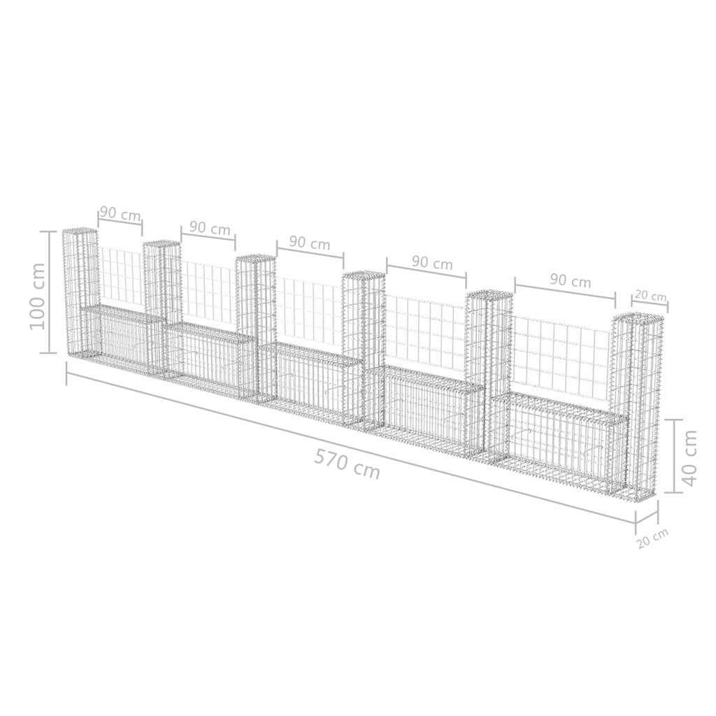 Gabionenkorb U-Form Stahl 570×20×100 cm - Pazzar.ch