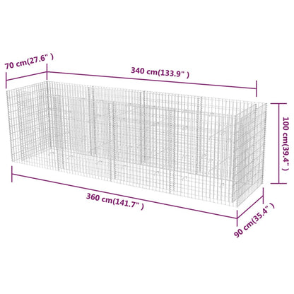 Gabionen-Hochbeet Stahl 360×90×100 cm - Pazzar.ch