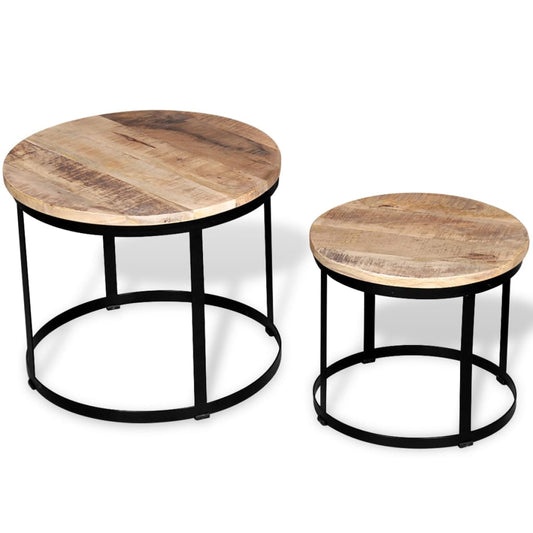Zweiteiliges Couchtisch-Set Raues Mangoholz Rund 40cm/50cm - Pazzar.ch