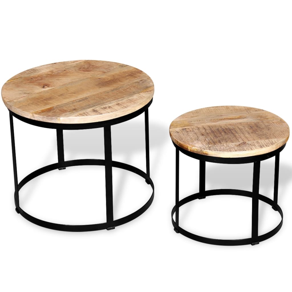 Zweiteiliges Couchtisch-Set Raues Mangoholz Rund 40cm/50cm - Pazzar.ch