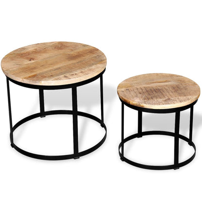 Zweiteiliges Couchtisch-Set Raues Mangoholz Rund 40cm/50cm - Pazzar.ch