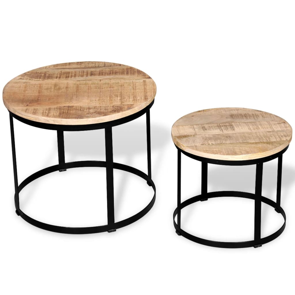 Zweiteiliges Couchtisch-Set Raues Mangoholz Rund 40cm/50cm - Pazzar.ch