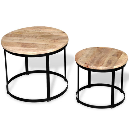 Zweiteiliges Couchtisch-Set Raues Mangoholz Rund 40cm/50cm - Pazzar.ch