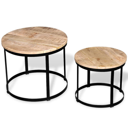 Zweiteiliges Couchtisch-Set Raues Mangoholz Rund 40cm/50cm - Pazzar.ch