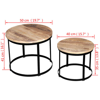 Zweiteiliges Couchtisch-Set Raues Mangoholz Rund 40cm/50cm - Pazzar.ch
