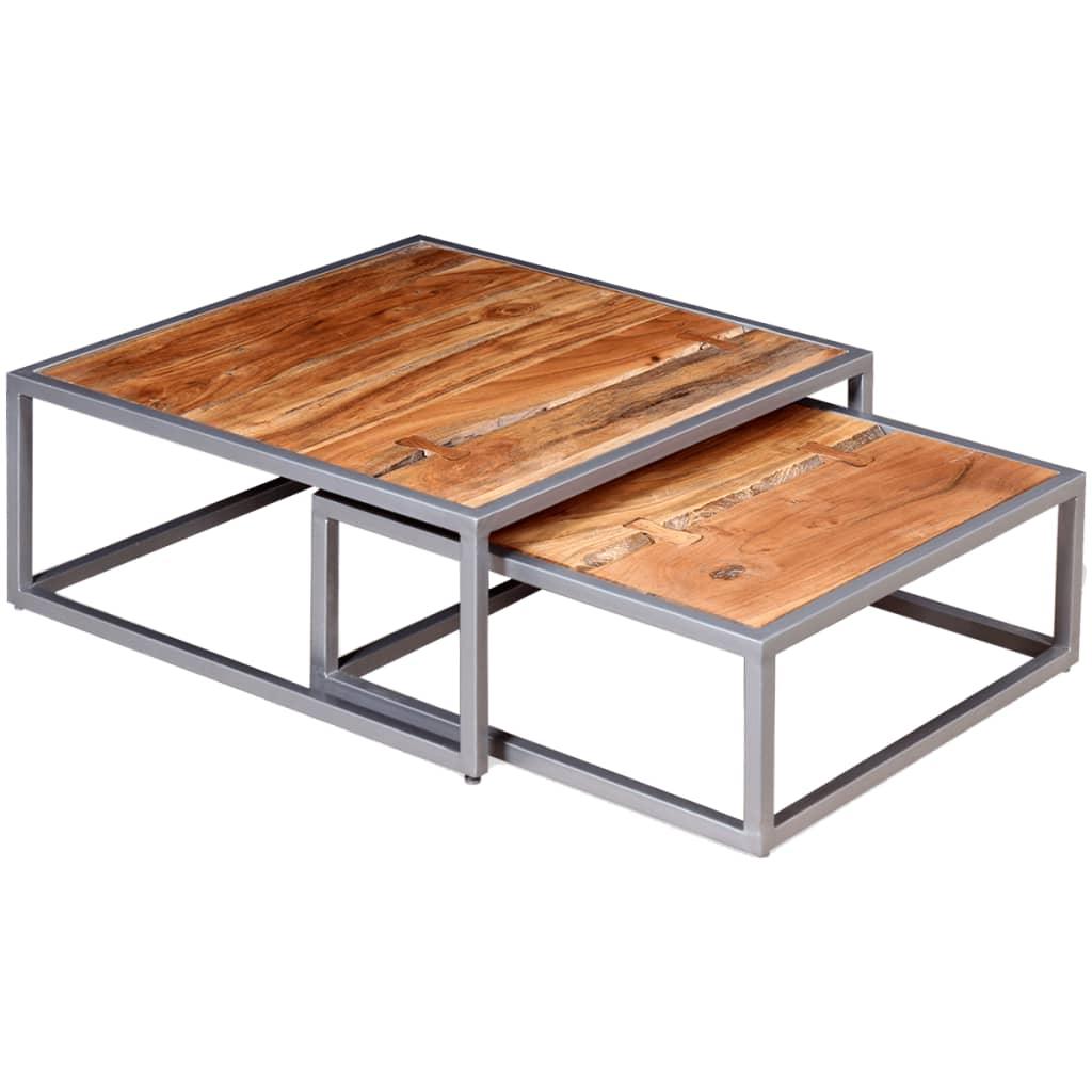 Zweiteiliges Couchtisch-Set Akazienholz Massiv - Pazzar.ch