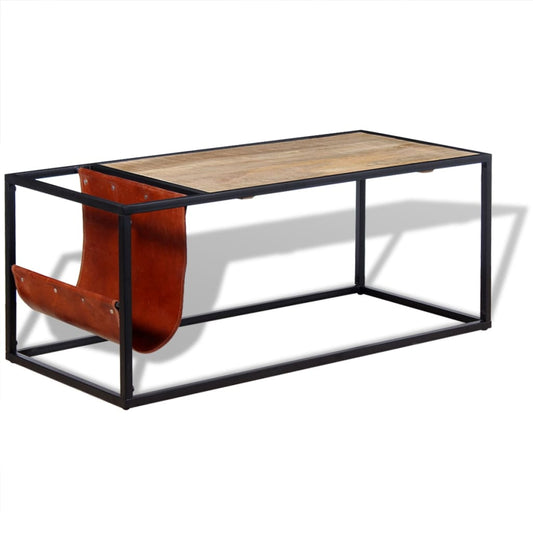 Couchtisch mit Zeitschriftenhalter aus Echtleder 110 x 50 x 45 cm - Pazzar.ch