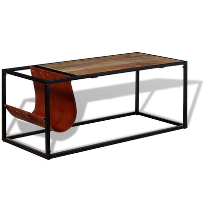 Couchtisch mit Zeitschriftenhalter aus Echtleder 110 x 50 x 45 cm - Pazzar.ch
