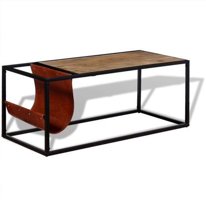 Couchtisch mit Zeitschriftenhalter aus Echtleder 110 x 50 x 45 cm - Pazzar.ch