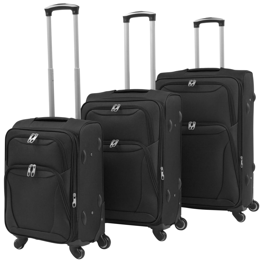 3-tlg. Weichgepäck Trolley-Set Schwarz - Pazzar.ch