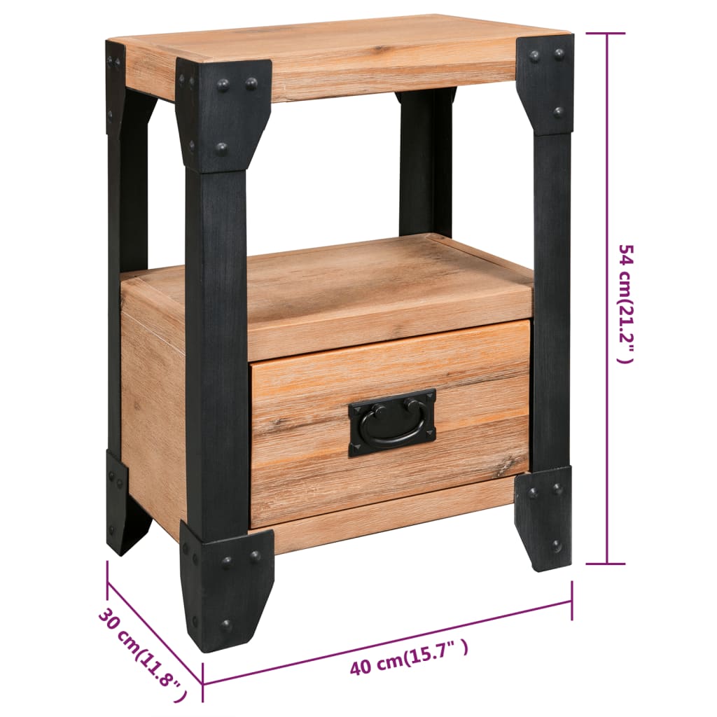 Nachttisch Akazienholz Massiv Stahl 40 x 30 x 54 cm
