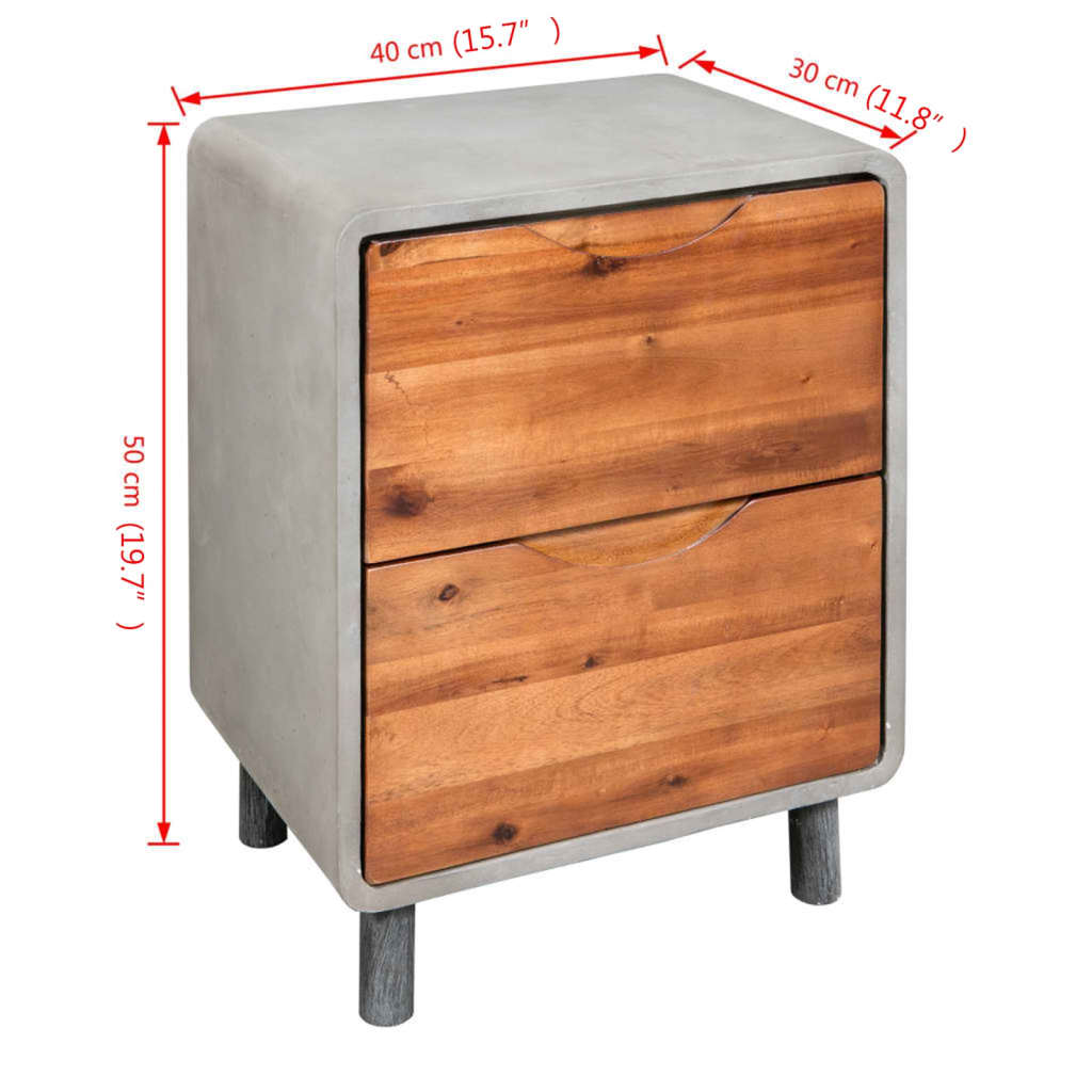 Nachttisch Beton Akazienholz Massiv 40 x 30 x 50 cm - Pazzar.ch