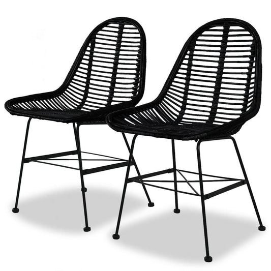Esszimmerstühle 2 Stk. Natur Rattan Schwarz - Pazzar.ch