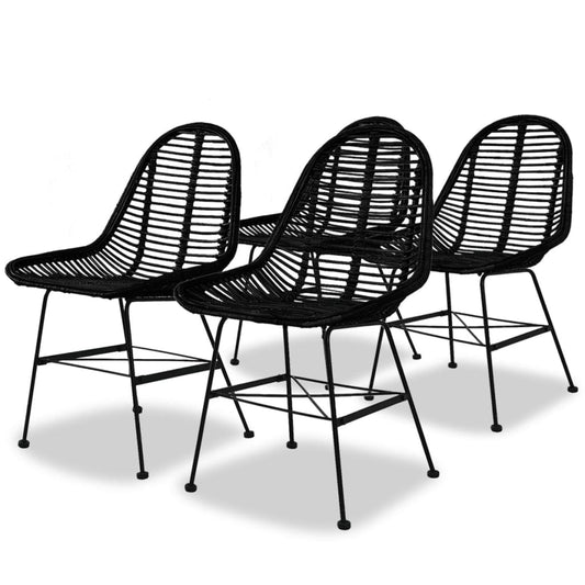 Esszimmerstühle 4 Stk. Natur Rattan Schwarz - Pazzar.ch