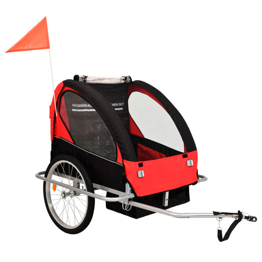 2-in-1 Fahrradanhänger und Kinderwagen Schwarz und Rot - Pazzar.ch