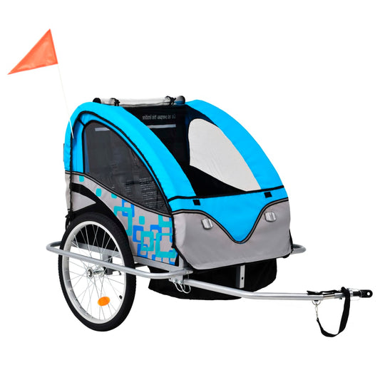 2-in-1 Fahrradanhänger und Kinderwagen Blau und Grau - Pazzar.ch