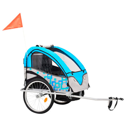 2-in-1 Fahrradanhänger und Kinderwagen Blau und Grau - Pazzar.ch