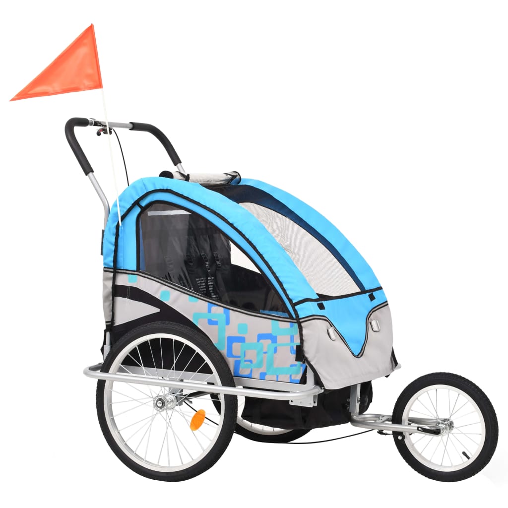 2-in-1 Fahrradanhänger und Kinderwagen Blau und Grau - Pazzar.ch