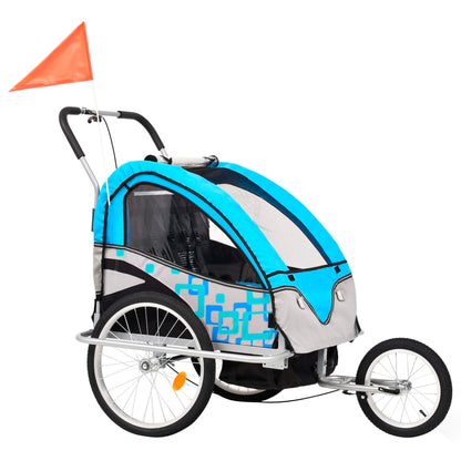 2-in-1 Fahrradanhänger und Kinderwagen Blau und Grau - Pazzar.ch