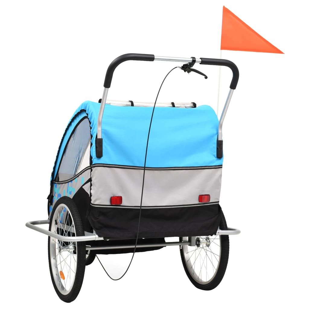 2-in-1 Fahrradanhänger und Kinderwagen Blau und Grau - Pazzar.ch