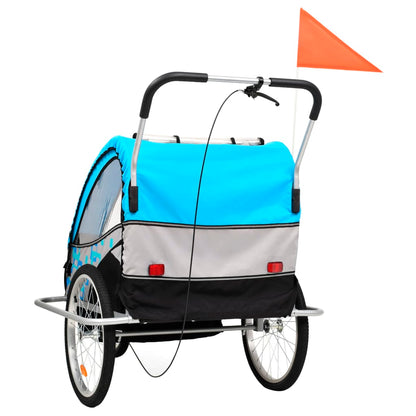 2-in-1 Fahrradanhänger und Kinderwagen Blau und Grau - Pazzar.ch