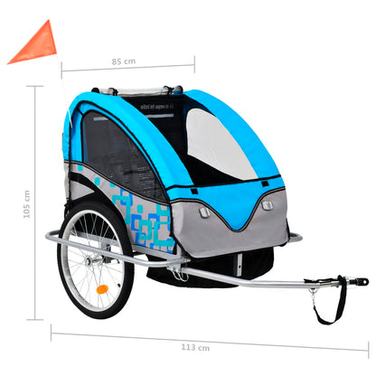 2-in-1 Fahrradanhänger und Kinderwagen Blau und Grau - Pazzar.ch