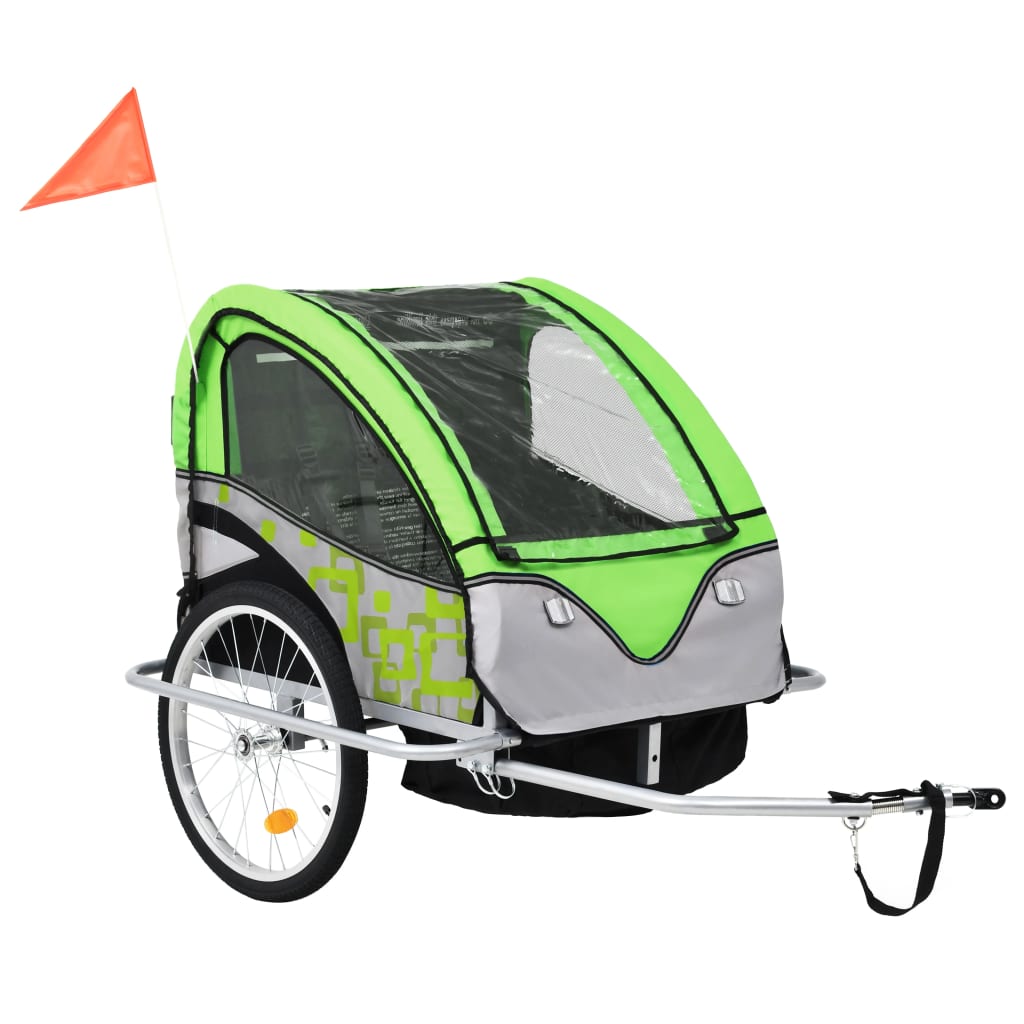 2-in-1 Fahrradanhänger und Kinderwagen Grün und Grau - Pazzar.ch